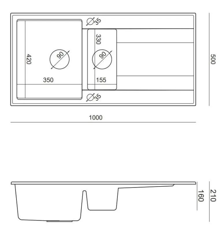 Quadri Luton évier à poser en granit anthracite 1,5 bac avec égouttoir réversible 100x50cm avec bouchon en inox 1208967353