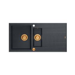 Quadri Luton anthracite en granit à poser, 1,5 bac avec égouttoir réversible 100x50cm avec bouchon en cuivre 1208967355