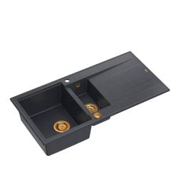Quadri Luton anthracite en granit à poser, 1,5 bac avec égouttoir réversible 100x50cm avec bouchon en cuivre 1208967355
