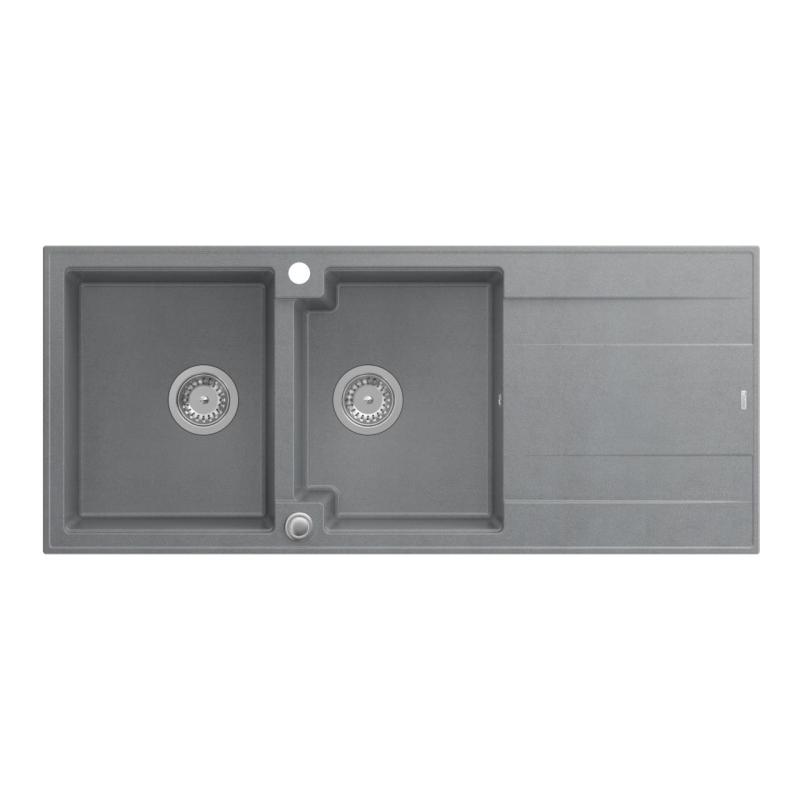 Quadri Luton évier double encastré en granit gris avec égouttoir 116x50 cm avec bouchon en inox 1208967360
