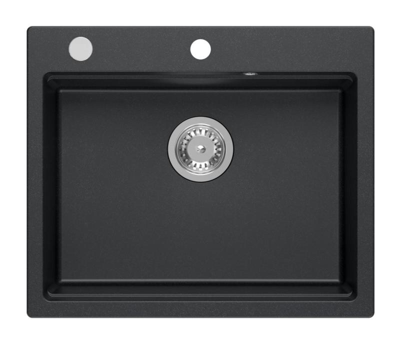 Quadri Durham granit anthracite évier à poser 595x500 avec distributeur de savon, planche à découper, bac d'insertion et tapis roulant 1208967379