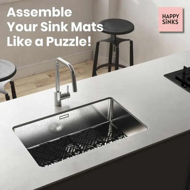 Magisso Happy Sink Puzzle protecteur de fond noir, 4 pièces pour évier noir, 32,5 x 32,5 cm, 1208967385