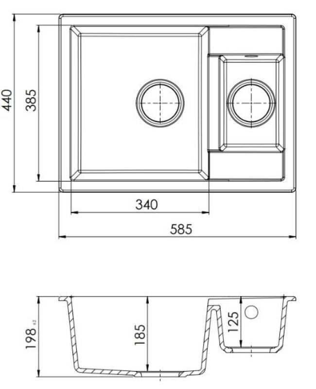 GraniteMy Évier en granit blanc extra peu profond 1,5 bac à poser 58x44cm 1208967418