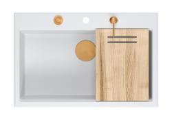 Quadri Hard Rock blanc construction en granit grand évier 76x50cm incluant bouchon en cuivre et accessoires 1208967428