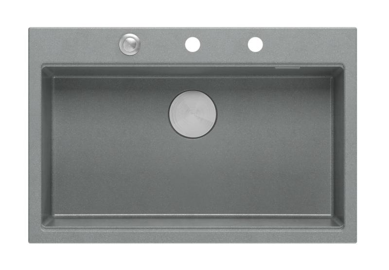Quadri Hard Rock évier à poser en granit gris grande cuve 76x50cm inclus bouchon en inox et accessoires 1208967430