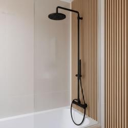 Waterevolution Flow ensemble de douche avec pommeau de douche à effet pluie noir mat 200mm T141NRPR