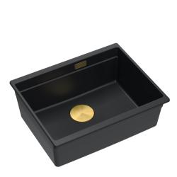 Quadri Newport II évier sous-plan en granit noir 560x450 mm avec bouchon et bonde dorés 1208967449
