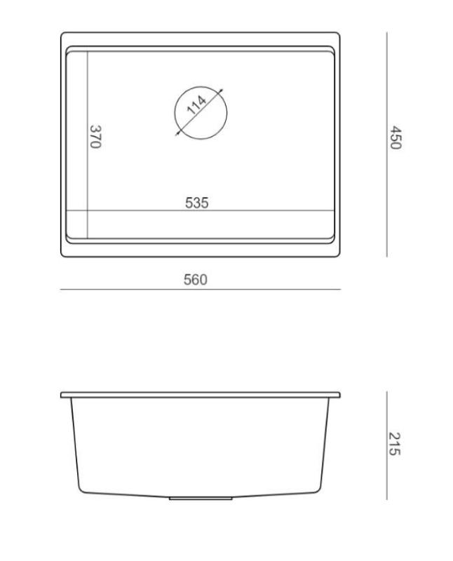 Quadri Newport II évier sous-plan en granit noir 560x450mm avec bouchon en cuivre et bonde 1208967450