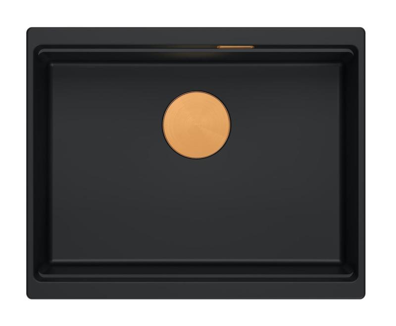 Quadri Newport II évier sous-plan en granit noir 560x450mm avec bouchon en cuivre et bonde 1208967450