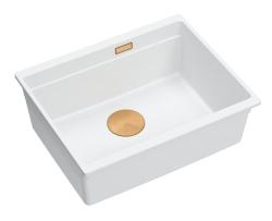 Quadri Newport II évier sous plan en granit blanc 560x450mm avec bouchon en cuivre 1208967452