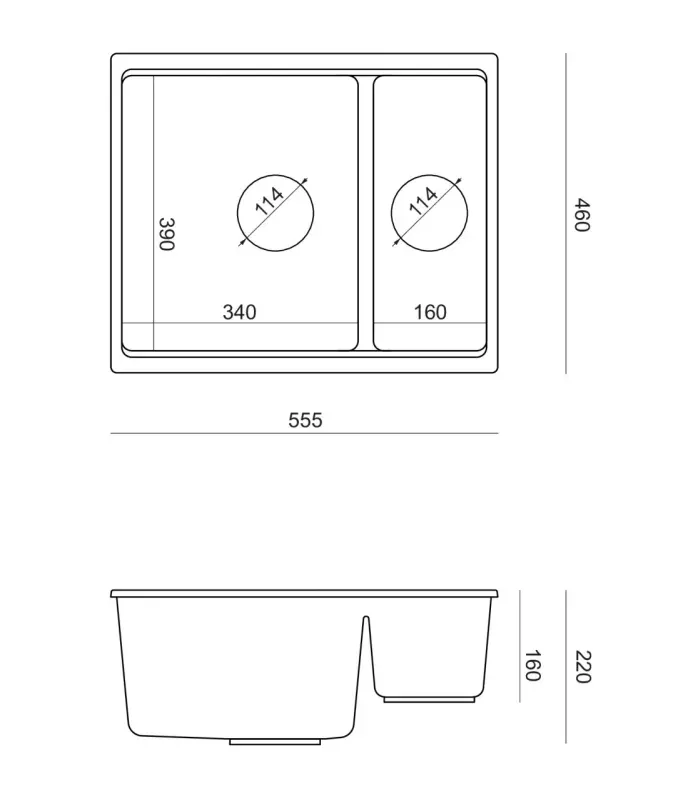 Quadri Newport II gris 1,5 cuve en granit montage en surface et sous-plan 555x460mm avec bouchon en inox 1208967469