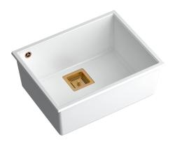 Quadri Quadrangle évier en granit blanc 55x42cm avec bouchon en cuivre 1208967478