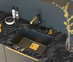 Quadri Quadrangle granite anthracite évier sous-plan 55x42cm avec bonde dorée 1208967479