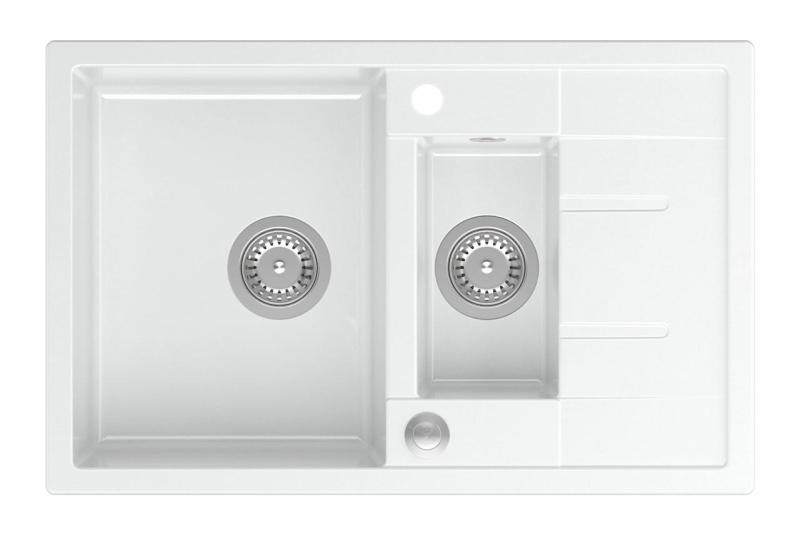 Quadri Brenton évier à poser en granit blanc 1,5 bac avec égouttoir 78x50cm avec bonde en inox 1208967491