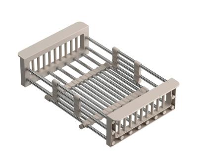 Quadri Panier extensible universel en inox avec poignées beiges 225mm de large 1208967544