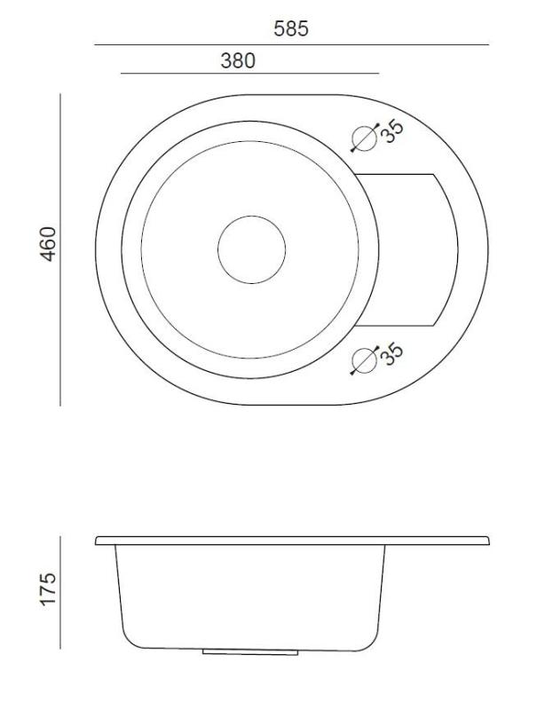 Évier Rond en Granit Quadri Londres Anthracite avec Égouttoir 585x460mm Réversible - 1208967585