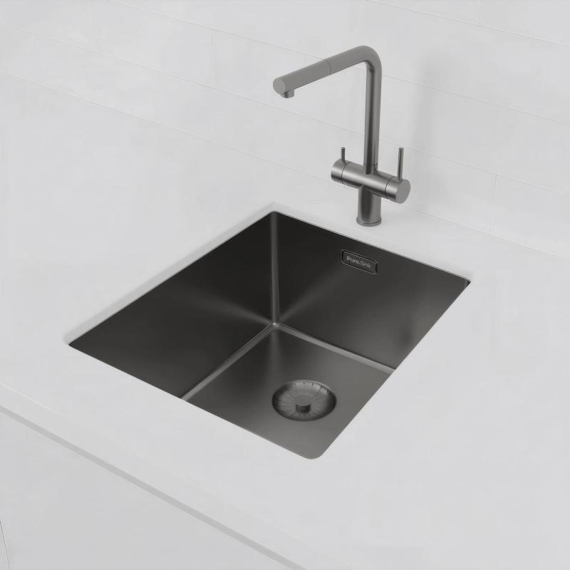 Évier Pure.Sink Prestige PVD gun metal 34x40cm rayon de 10mm encastré,à fleur,en surface PPG3440-61