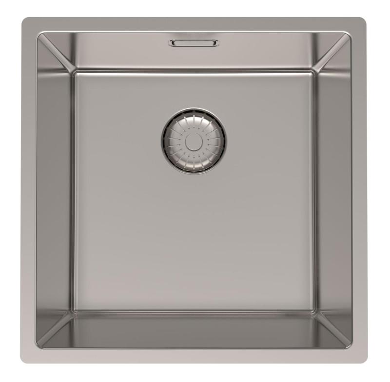 Évier en inox Pure.Sink Prestige 40x40 cm, rayon de 10 mm, montage sous plan, à fleur et en surface PPG4040-02.