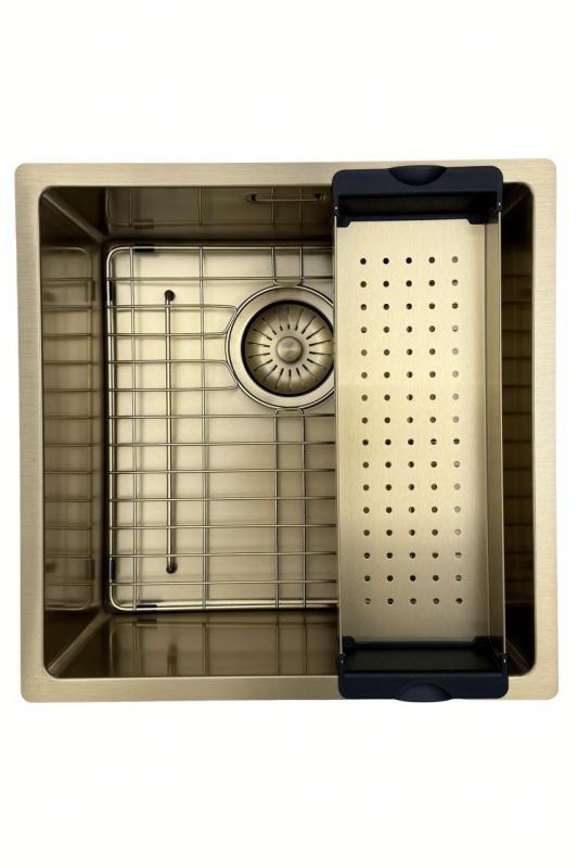 Pure.Sink Prestige évier 40x40 cm PVD Or, rayon de 10 mm, installation sous-plan, à fleur et sur plan PPG4040-60