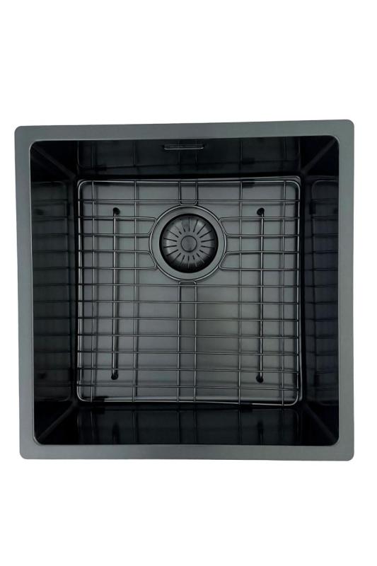 Évier Pure.Sink Prestige 40x40cm PVD Gun Metal 10mm rayon encastré,à fleur,posé sur plan PPG4040-61