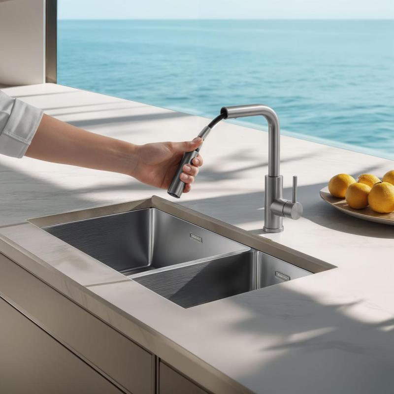 Robinet de cuisine Pure.Sink Elite Steel Spark-S en inox avec bec extensible PS8041-02