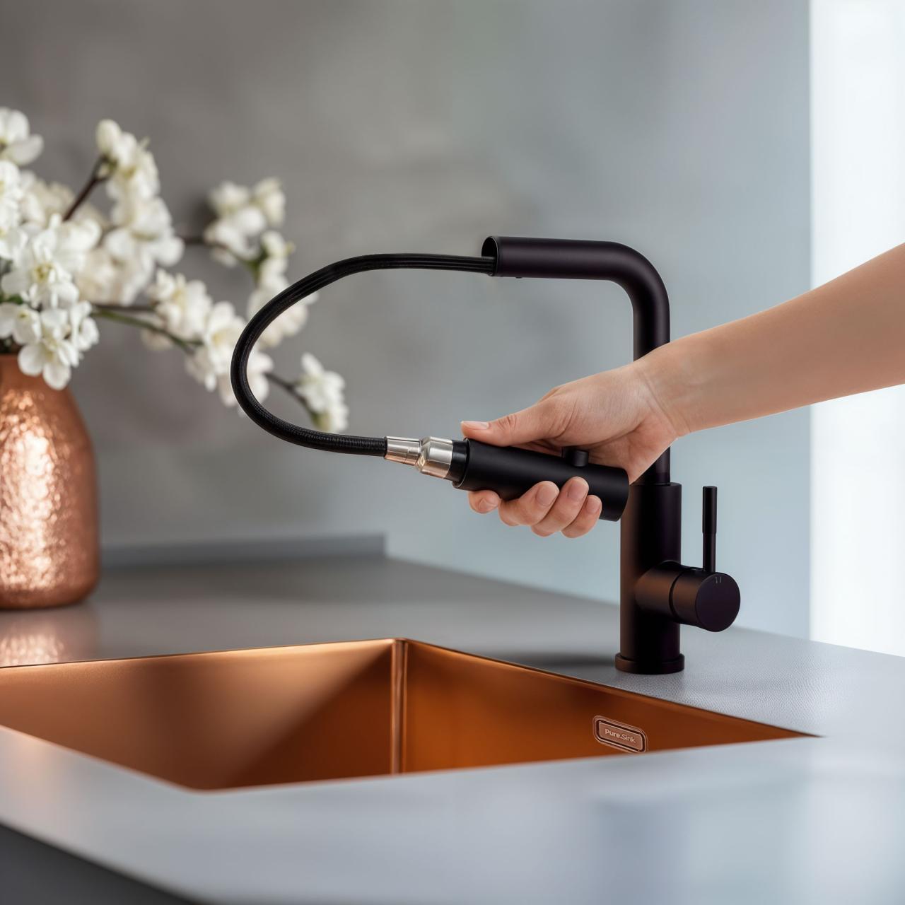 Robinet de cuisine Pure.Sink Elite Steel Spark-S Noir Mat avec bec extensible PS8041-10