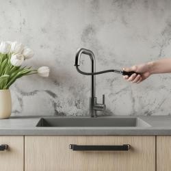 Robinet de cuisine Pure.Sink Elite Steel Crystal-S en acier PVD Gun metal avec bec extensible PS8050-61