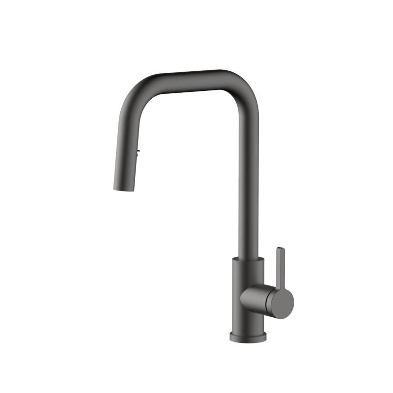 Robinet de cuisine Pure.Sink Elite Steel Crystal-S en acier PVD Gun metal avec bec extensible PS8050-61