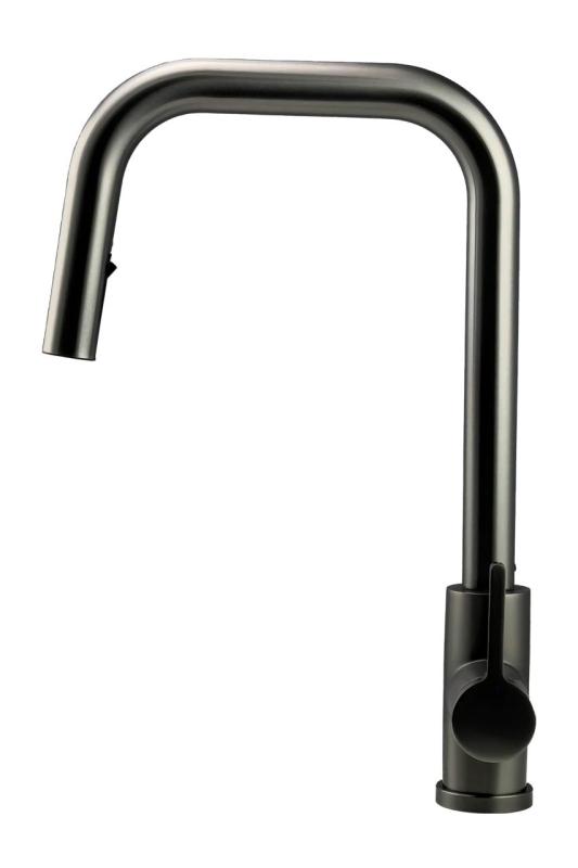 Robinet de cuisine Pure.Sink Elite Steel Crystal-S en acier PVD Gun metal avec bec extensible PS8050-61