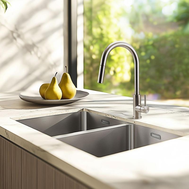 Robinet de cuisine Pure.Sink Elite Steel Stream-S en inox avec bec rétractable PS8045-02.