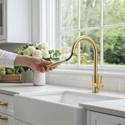 Robinet de cuisine Pure.Sink Elite Steel Stream-S en acier PVD or brossé avec bec rétractable PS8045-60.