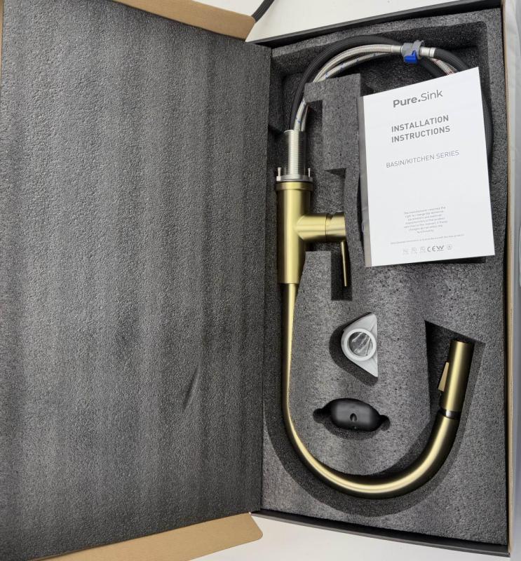 Robinet de cuisine Pure.Sink Elite Steel Stream-S en acier PVD or brossé avec bec rétractable PS8045-60.