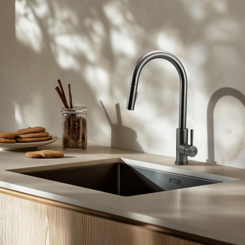 Robinet de cuisine Pure.Sink Elite Steel Stream-S en métal PVD Gun avec bec extractible PS8045-61