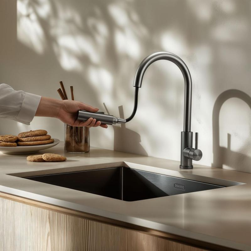 Robinet de cuisine Pure.Sink Elite Steel Stream-S en métal PVD Gun avec bec extractible PS8045-61