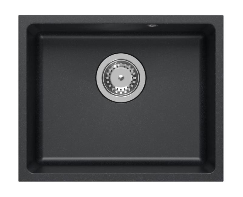 Quadri Elston Évier à encastrer en granit anthracite 420x335mm avec bouchon en inox 1208967660