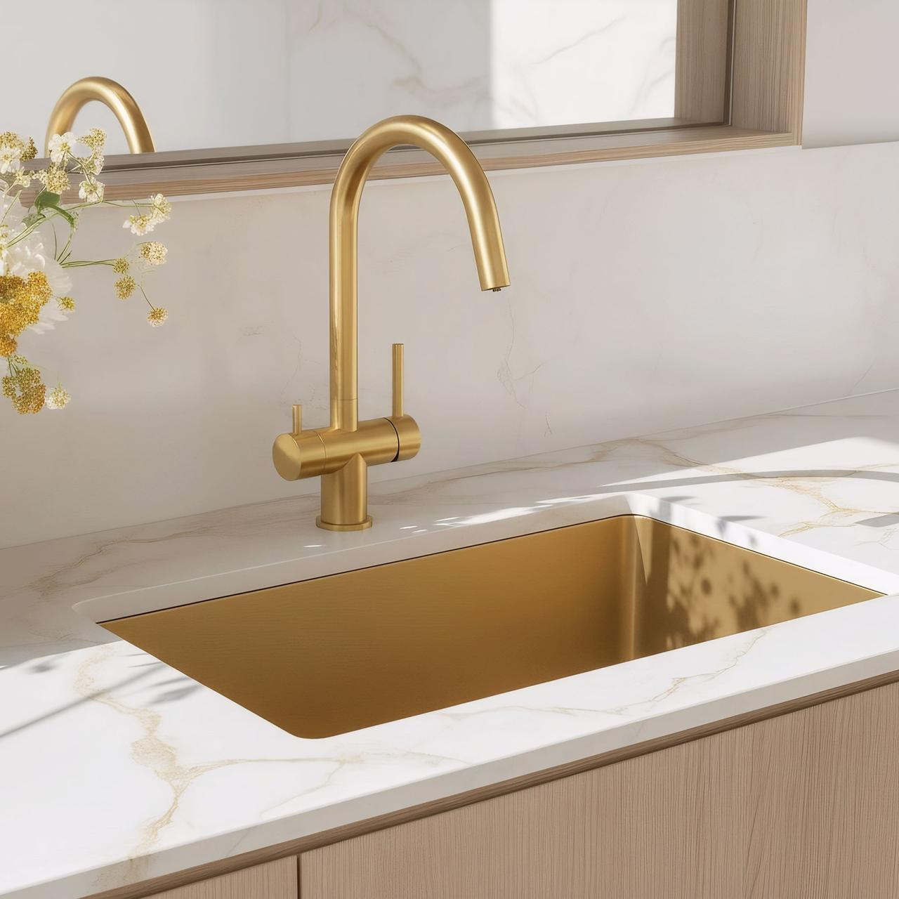Quadri Leichester Mitigeur de Cuisine PVD Or 3 voies avec un raccord supplémentaire pour eau filtrée 1208967669