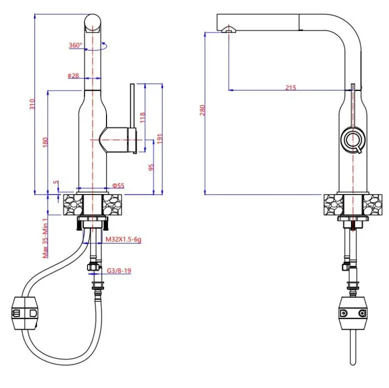 Quadri Stamford Mitigeur de Cuisine Noir avec Finition Or PVD et Douchette Extractible 1208967688