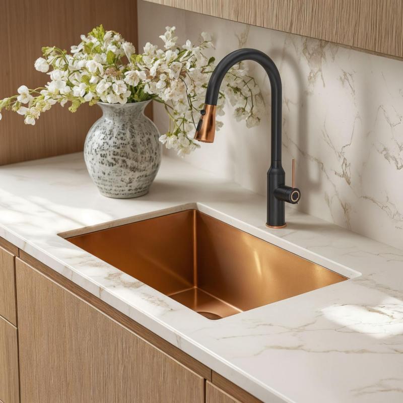 Quadri Stamford Mitigeur de Cuisine Noir avec Finition en Cuivre PVD avec Bec Extractible et Fonction Pulvérisation 1208967695