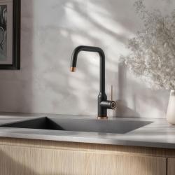 Quadri Stamford Robinet de Cuisine Noir avec Finition en Cuivre PVD et Bec Pivotant à Angle Droit 1208967701