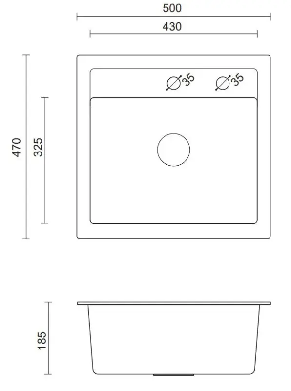 Quadri Londres Granit Gris Évier 50x47cm avec Trou pour Robinet Encastré - 1208967727