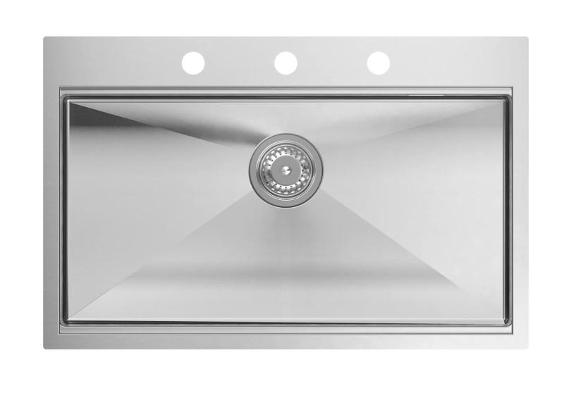 Aquadesign Vesta Évier en Inox 76x49cm Encastré et Posé avec Plage de Robinet, inclus Bouchon en Inox et Accessoires - 1208967762