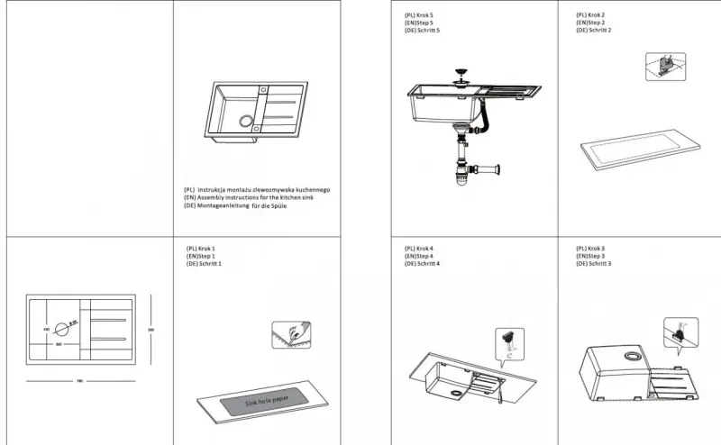 Quadri Sheffield Évier à Poser en Granit Gris 78x50cm avec Égouttoir et Bouchon en Acier Inoxydable - 1208967793