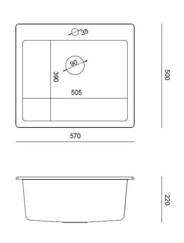 Quadri Sheffield Anthracite Évier en Granit à Poser ou à Encastrer 57x50 cm avec Plan de Robinet et Bouchon en Acier Inoxydable - 1208967811