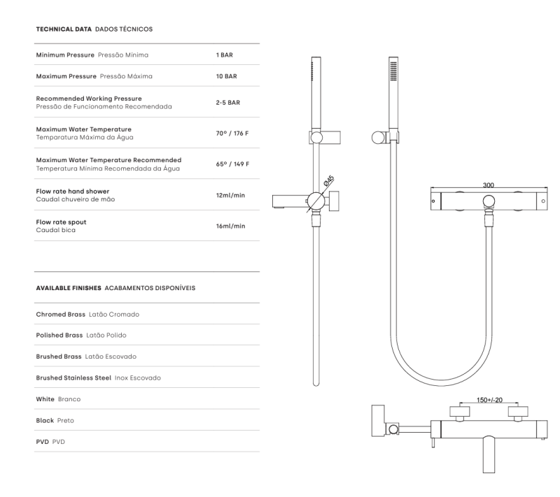Waterevolution Flow mitigeur thermostatique à deux voies avec douchette en inox RVS T130TNIE