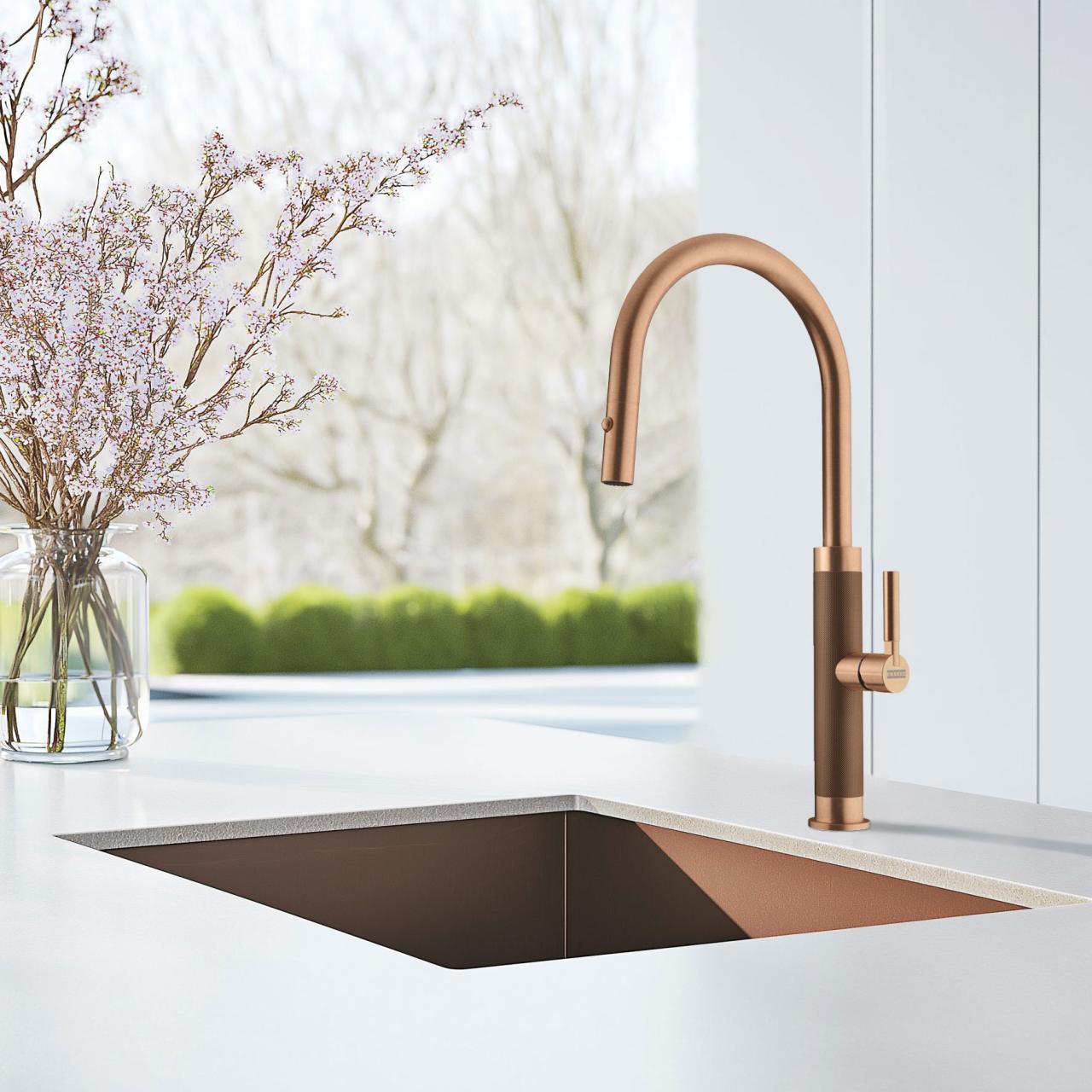 Robinet de cuisine Franke Mythos Masterpiece en cuivre avec bec en J et douchette extractible - 115.0711.557