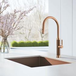 Robinet de cuisine Franke Mythos Masterpiece en cuivre avec bec en J et douchette extractible - 115.0711.557
