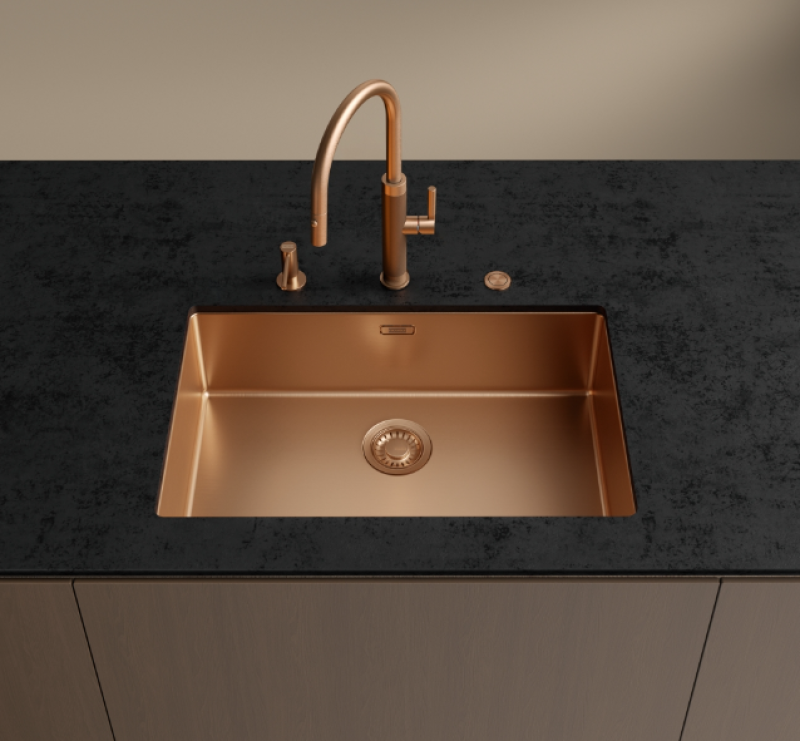 Robinet de cuisine Franke Mythos Masterpiece en cuivre avec bec en J et douchette extractible - 115.0711.557