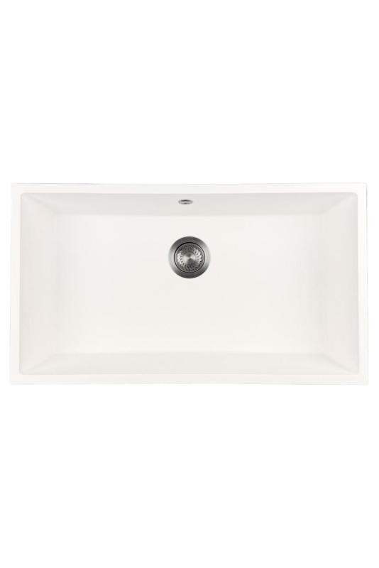 GraniteMy Universal Grand Évier en Granit Blanc 74x40 cm avec bouchon en métal gun - 1208967895