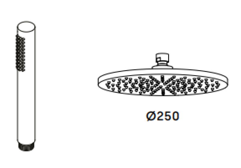 Waterevolution Flow mélangeur de douche trois voies avec douchette à main et douche de tête Noir 250 mm T131N25PR