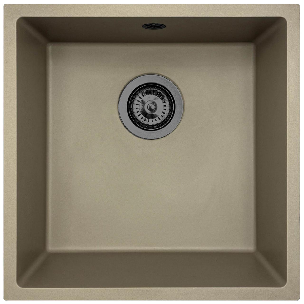 GraniteMy Évier en Granite Taupe Universel 40x40 cm montage en surface, sous-plan et affleurant avec bonde en métal canon - 1208967913